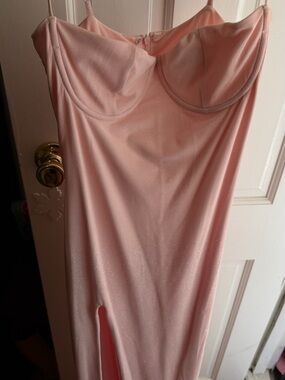Sparkle Pink Slinky Slip Dress with Built-In Cups